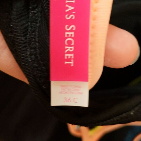 Victoria’s Secret Black Orange teal yellow Push Up Swim Suit Bikini Top 36C - Picture 8 of 9